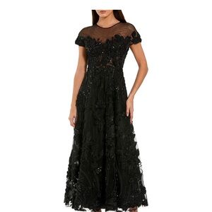 Embellished Lace Illusion Neck A-Line Midi Dress